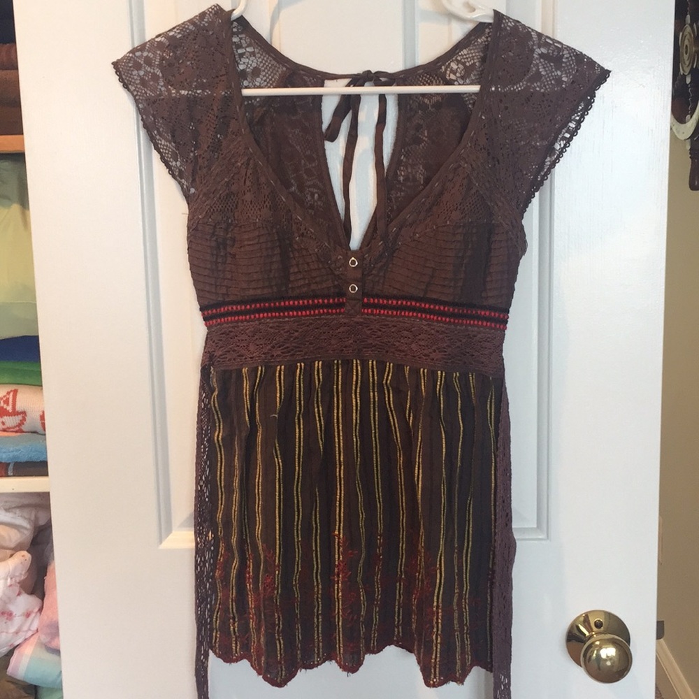 Brown detailed Free People Blouse size 4